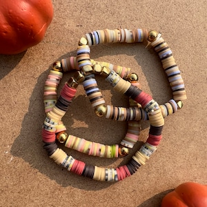 Fall Neutral Heishi clay bead bracelets w/ fall colors for women/girls