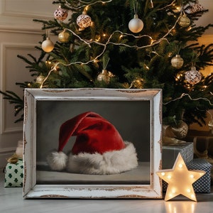 Christmas Wall Decor Printable Santa Still Life Painting, Vintage Xmas Holiday Art Print, Rustic Christmas Art, cozy christmas decor