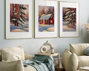 Winter Landschaft Drucke 3er-Set, Weihnachtsbäume Druck, Winterwald Druck, Weihnachten druckbare Kunst, Urlaub Wandkunst, Winter Drucke