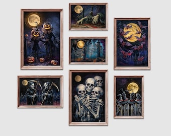 Halloween Gallery Wall, Printable Halloween Wall Art, Halloween Print Set Of 6, Witchy Wall Art, Instant Digital Download, Spooky Art