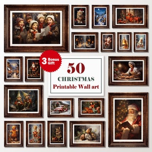 Printable Vintage Christmas Prints, Set of 50 Christmas Gallery Holiday Prints, rustic Christmas Decor, Xmas Printable Wall Art Download