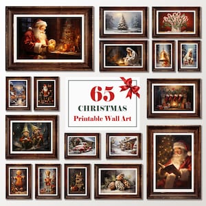 Vintage Christmas Prints, Set of 65 Christmas Gallery Holiday Prints Set Xmas Printable Wall Art winter  rustic wall Decor Christmas Digital