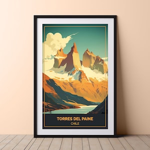 Patagonia Travel Print Wall Art, Patagonia Poster, Torres del Paine National Park Poster, Chile travel Poster, Instant digital download