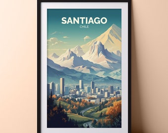 santiago chile poster santiago wall art print chile travel poster santiago chile decor digital download South America digital print gift