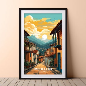 Cartel de viaje de Medellín, cartel de arte mural de Medellín, viajes a América del Sur, impresión de viaje vintage de Colombia, descarga digital, Colombia, Marinilla
