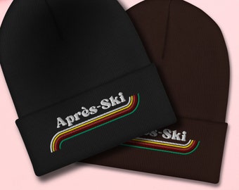 Gorro con puños de esquí retro bordado, sombrero de invierno de punto de esquí con bordado, linda gorra de gorro estilo vintage de los años 70 de Apres-Ski