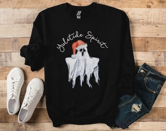 Yuletide Spirit Sweatshirt, Cute Ghost Yule Sweater, Merry Creepmas Dames Sweatshirt, Grappige Gothmas Santa Hat Ghost Shirt, Winterzonnewende
