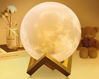 Moonlight Serenity: 3D Printed Moon Lamp with Touch Control and Rechargeable Charm | Home decor | Table Lamp