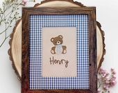 Custom Embroidered Baby Name Teddy Bear Frame – Nursery Wall Art