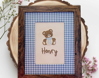 Custom Embroidered Baby Name Teddy Bear Frame – Nursery Wall Art