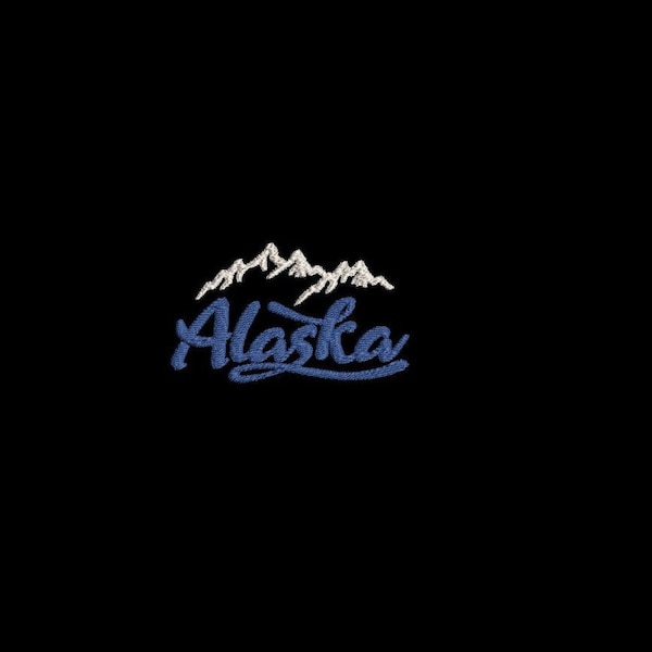 Snowcap Mountains with the word Alaska for machine embroidery