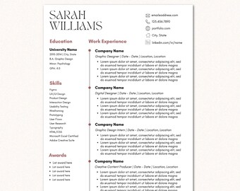 Plantilla de currículum moderno y creativo / Compatible con ATS / Plantilla de currículum simple / Plantilla Canva