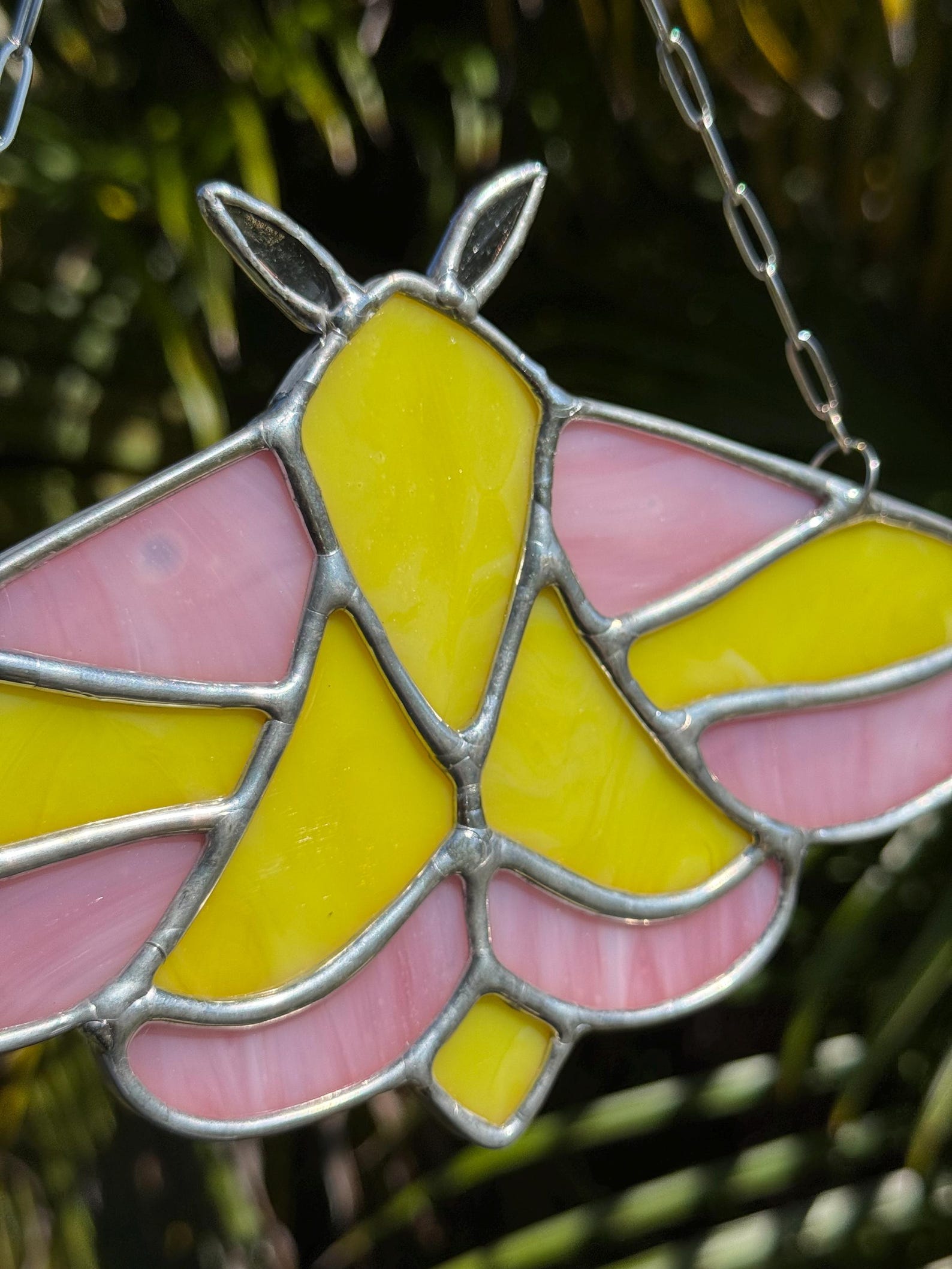 Rosy Maple Moth Stained Glass - Handmade Glass Art - Window Suncatcher ...