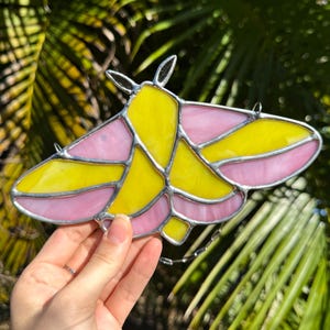 Rosy Maple Moth Stained Glass - Handmade Glass Art - Window Suncatcher ...