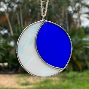 Stained Glass Crescent Moon | Handmade Glass Art | Wall Hanging Decor | Window Suncatcher