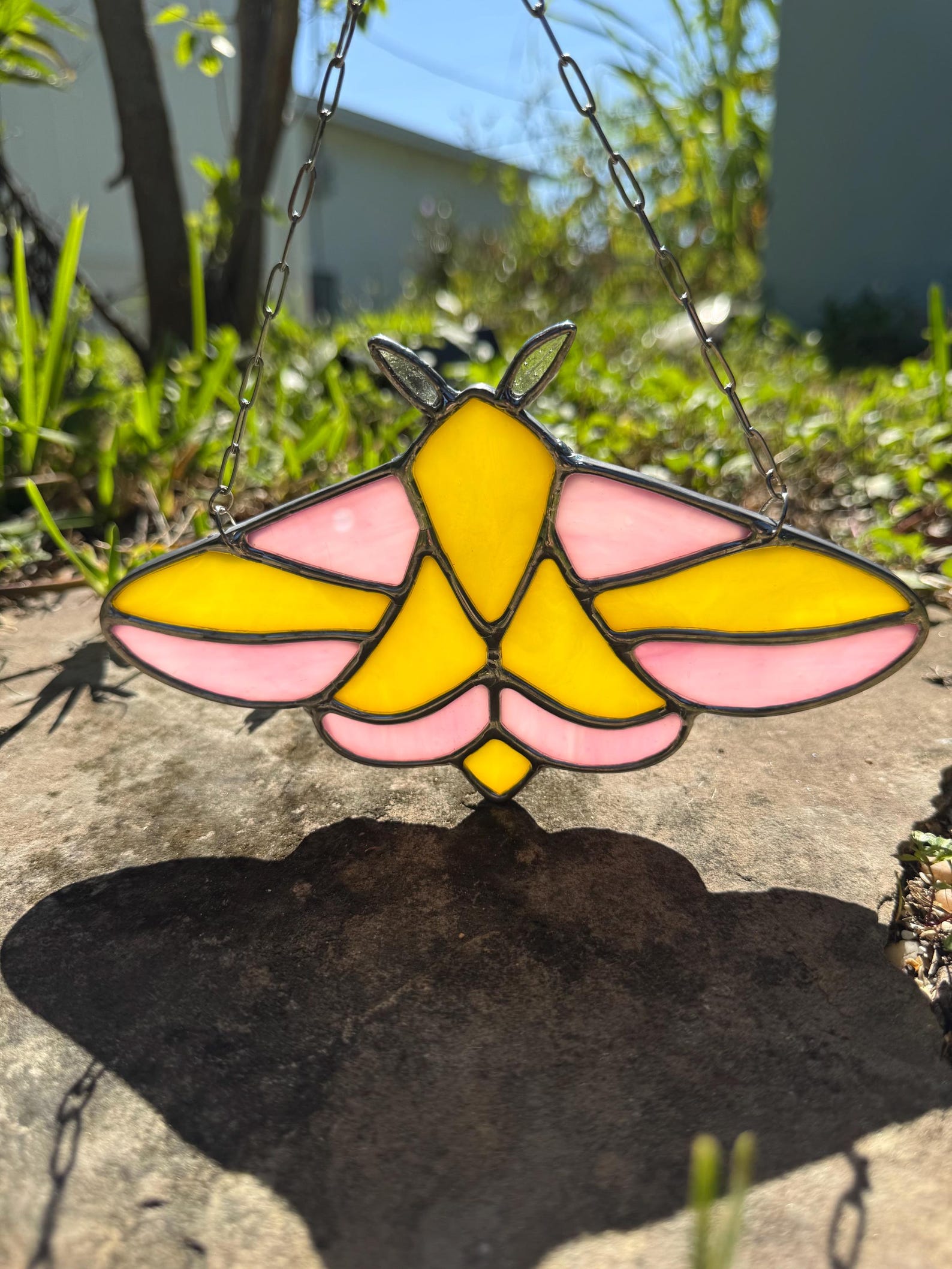 Rosy Maple Moth Stained Glass - Handmade Glass Art - Window Suncatcher ...