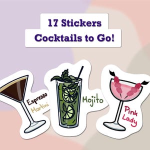 17 adesivi, set di adesivi per cocktail