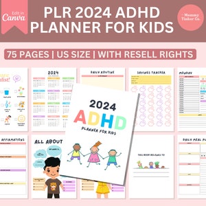2024 PLR ADHD Planner for Kids |  Digital Planner ADHD For Kids 2024 Planner adhd Planner Printables Commercial Use Editable Canva Templates