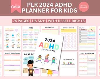 2024 PLR ADHD Planner for Kids |  Digital Planner ADHD For Kids 2024 Planner adhd Planner Printables Commercial Use Editable Canva Templates