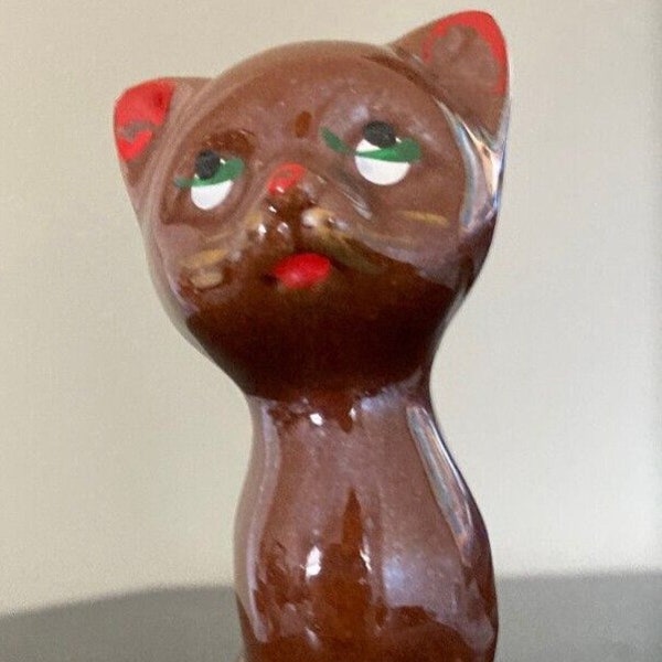 Vintage 1950s MCM Brown Redware Pottery Cat