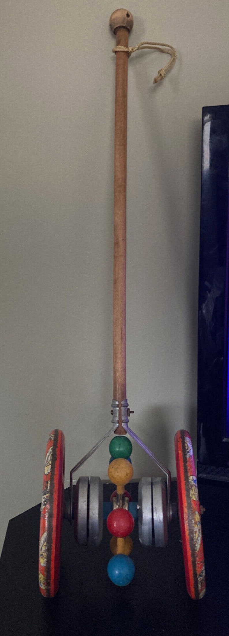 1940's the Gong Bell Mfg Co Cowboy Horse Tin Litho & Wood Push Toy Etsy