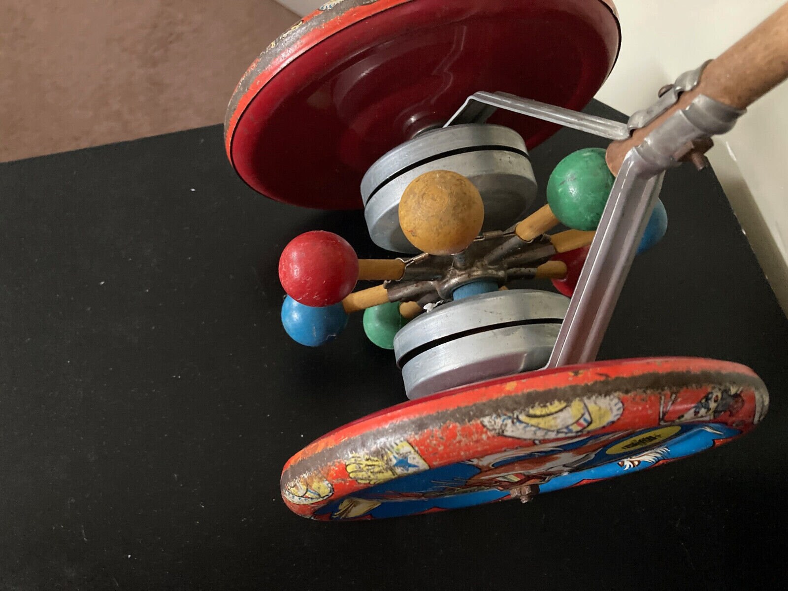 1940's the Gong Bell Mfg Co Cowboy Horse Tin Litho & Wood Push Toy Etsy