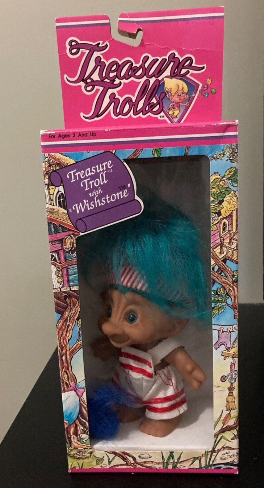 Vintage 1990s Treasure Troll Blue Hair Wishstone Ace Novelty Co