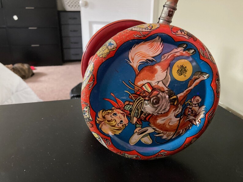 1940's the Gong Bell Mfg Co Cowboy Horse Tin Litho & Wood Etsy