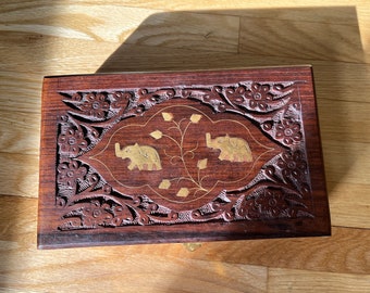 Hand Carved Wooden Box | In-Laid Brass Details | Jewelry, Trinkets, Nuts | Great Gift
