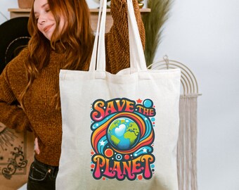 Save The Planet Eco Friendly Cotton Canvas Tote Bag, Earth Day Tote Bag, Shopping Tote, Reusable bag, Earth Day, Womens Tote