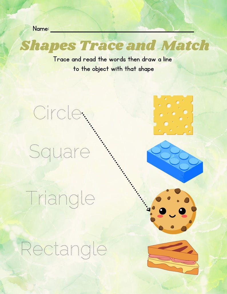 Preschool Shape Matching Printable Trace & Color Learning Activity