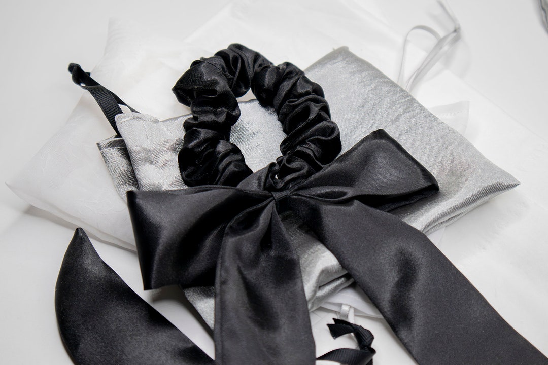 Black Ribbon Scrunchie in Gift Pouch - Etsy