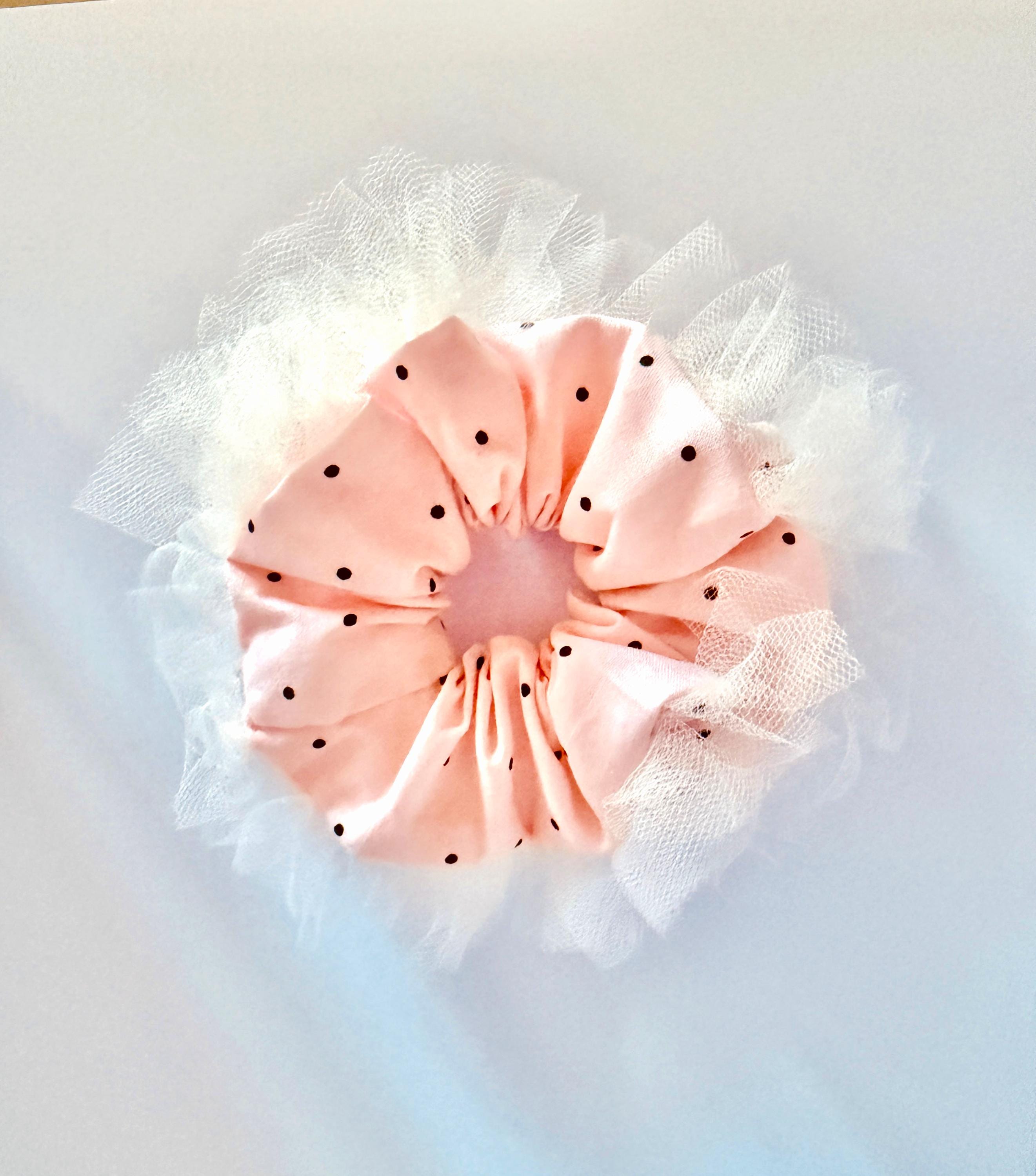 Hot pink tulle scrunchie bow and headband. Teen and adult size Puffy Terry Cloth Padded Spa Headband with Scrunchies-Hot  main image 2