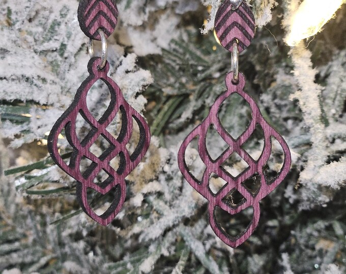 Dangle Earrings - Handmade Purpleheart & Padauk Wood : Boho Eco-Friendly Jewelry