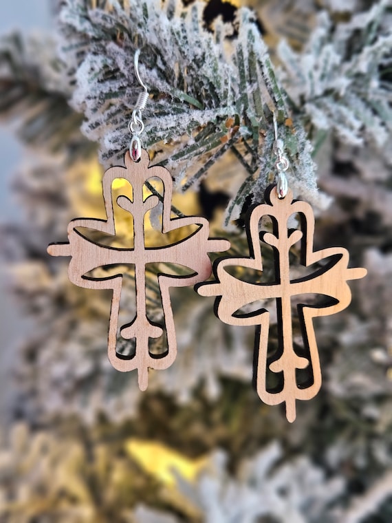 Dangle Earrings - Bohemian Wooden Cross : Handcrafted Eco-Friendly Jewelry for Boho Fashion Lovers