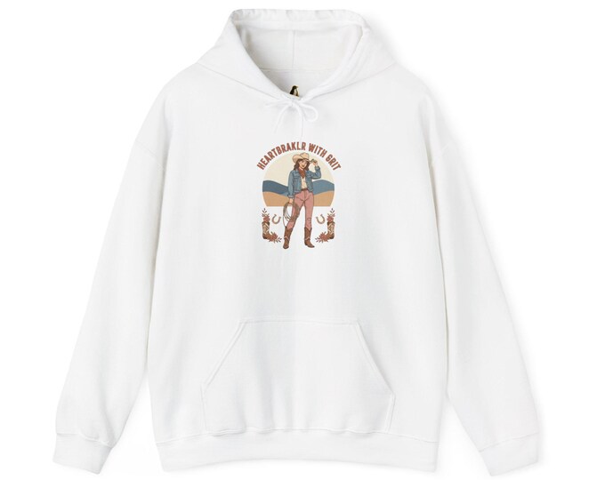 Cowgirl Valentine Poly-Cotton Blend Hoodie | Western, rope heart boot design