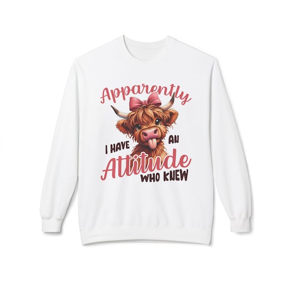 Highland Cow with Bow I Have an Attitude Poly Cotton Sweatshirt