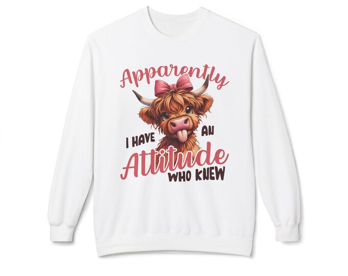 Highland Cow with Bow I Have an Attitude Poly Cotton Sweatshirt
