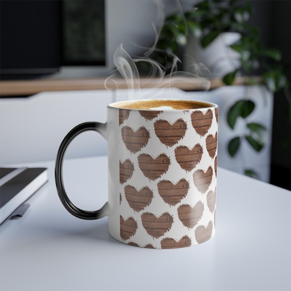 Heat-Activated Color Changing Mug | Magic Morphing Coffee Cup with Heart Design White