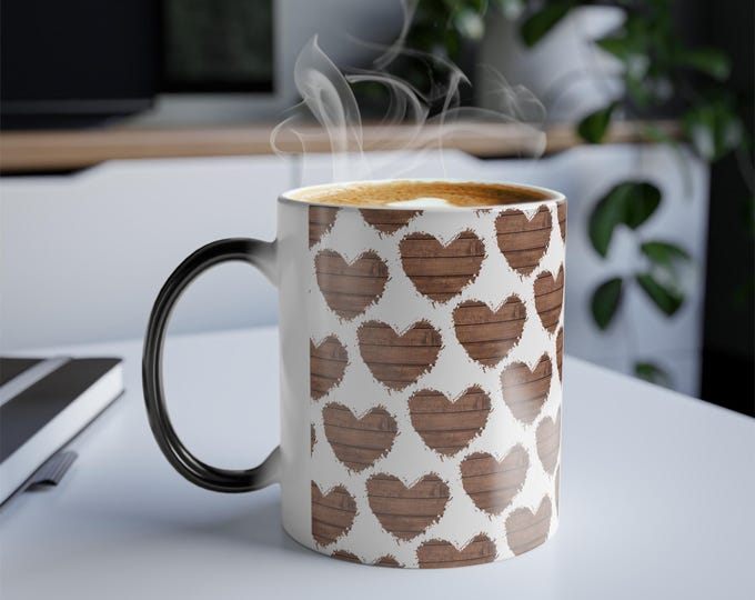 Heat-Activated Color Changing Mug | Magic Morphing Coffee Cup with Heart Design White