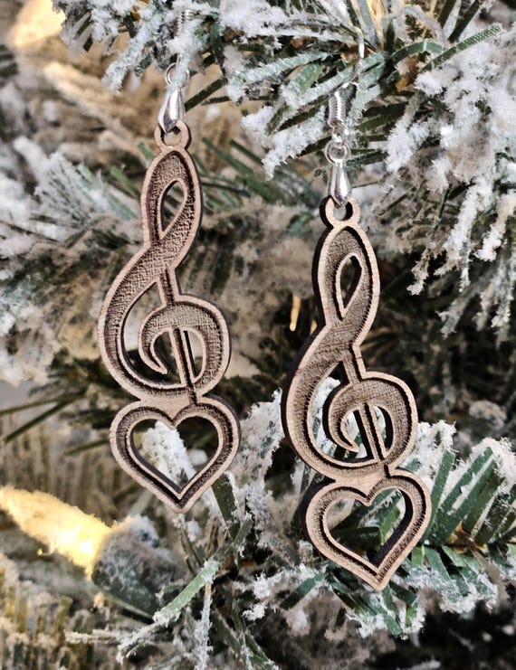 Dangle Earrings - Cherrywood Music Note - Handcrafted Laser Engraved Boho Jewelry