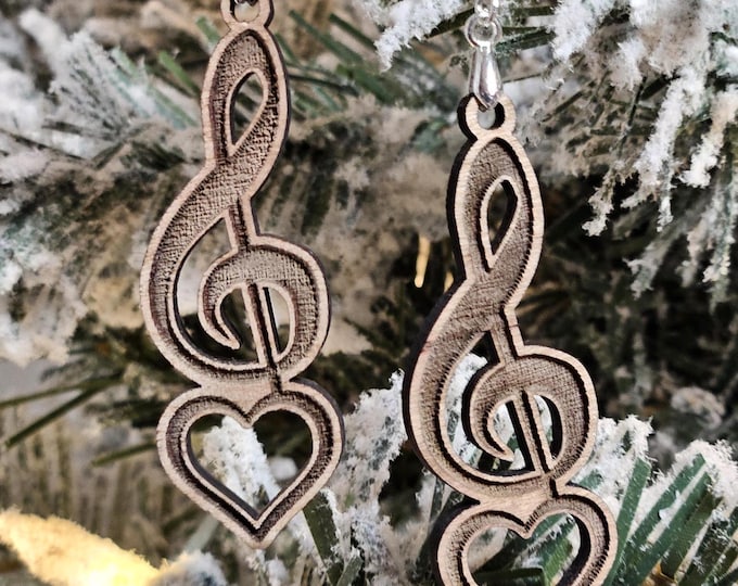 Dangle Earrings - Cherrywood Music Note - Handcrafted Laser Engraved Boho Jewelry