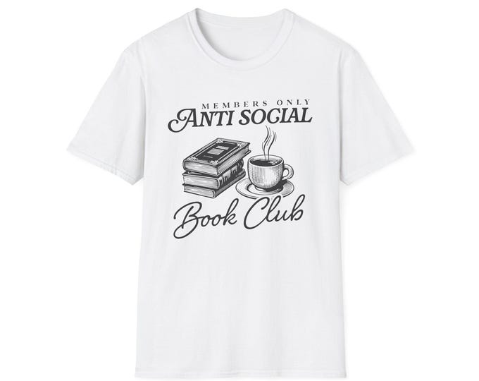Anti Social Book Club Cotton T-Shirt | Stack of Books and Coffee Graphic