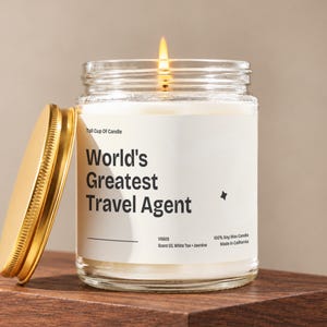 Travel Agent Candle, World's Greatest Travel Agent, Travel Card, Gift For Traveler, Vacation Gift, Thank You Gift, Appreciation Gift V5605
