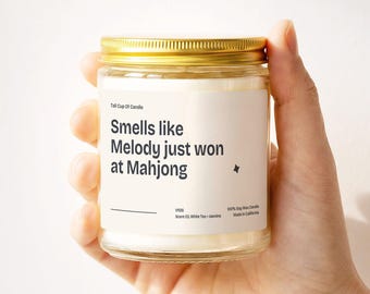 Mahjong Candle Personalized Custom Name Just Won at Mahjong Custom Tile Game Winner Mahjong Lover Gift V1126