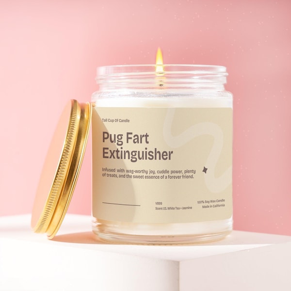 Pug Gift Candle Funny Dog Lover Quirky Fart Humor Unique Candle Ideal for Pug Owners Perfect Pet Parent Dog Gift Candle V899