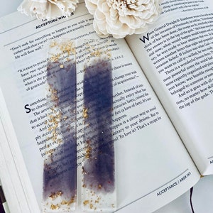 Handmade Resin Bookmark Lilac Gold leaf Bookmark Book Lover Gift Reading Bookmark image 1