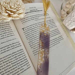 Handmade Resin Bookmark Lilac Gold leaf Bookmark Book Lover Gift Reading Bookmark image 6