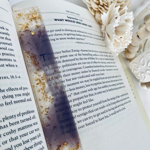 Handmade Resin Bookmark Lilac Gold leaf Bookmark Book Lover Gift Reading Bookmark image 3