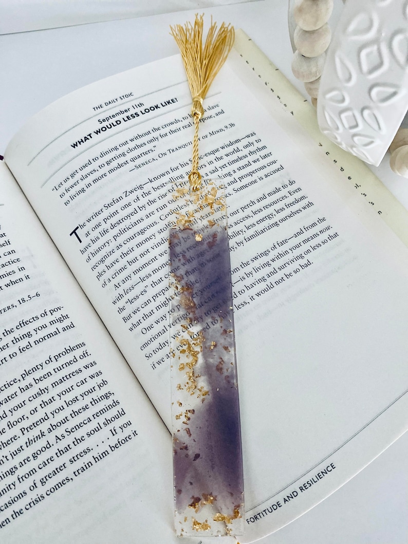 Lilac & Gold leaf Resin Bookmark